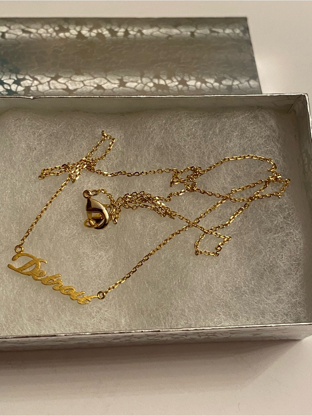Gold Tone Detroit Bar Necklace